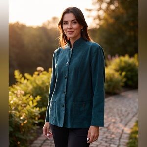 TanJay Nyguard teal ultra suede Blazer Jacket 16 silver buttons mandarin collar